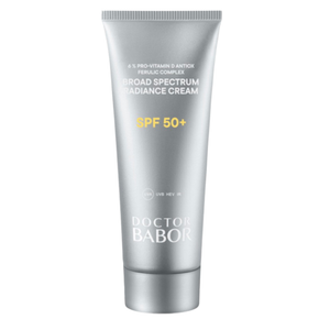 Doctor Babor Broad Spectrum Radiance Cream SPF 50+ in silberner Tube – schützende Gesichtscreme mit hohem UV-Schutz für strahlende Haut und effektiven Schutz vor UVA-, UVB- und HEV-Strahlen