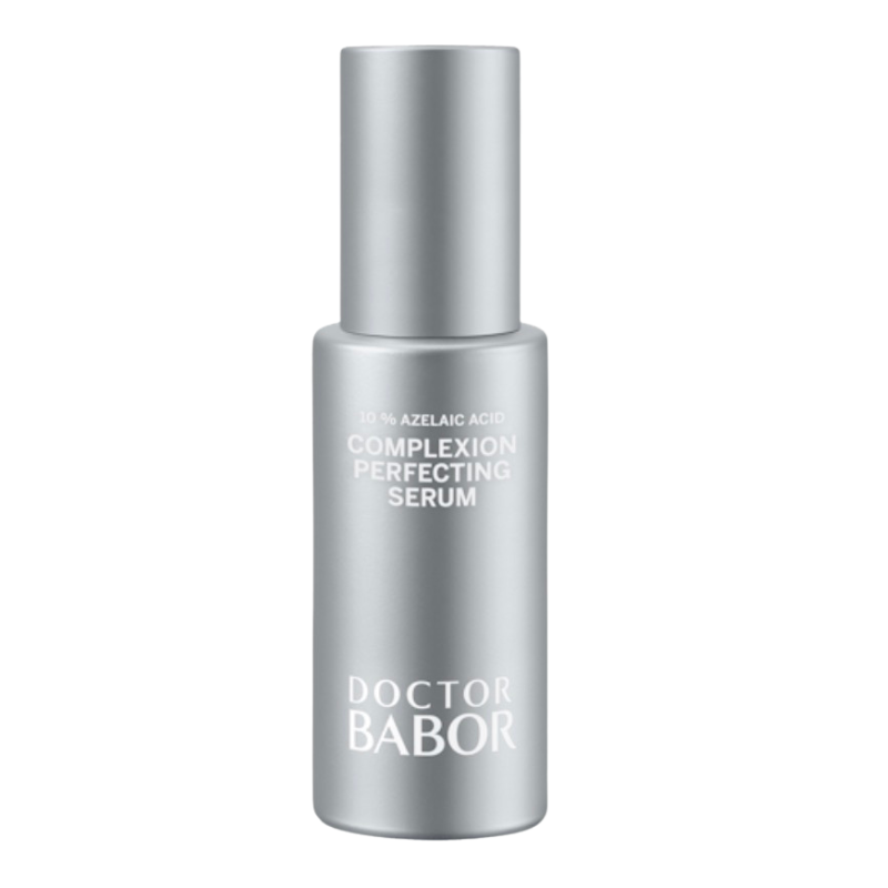 Doctor Babor 10% Azelaic Acid Complexion Perfecting Serum in silberner Flasche für ebenmäßige Haut und Reduktion von Unreinheiten und Rötungen