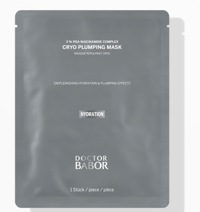 Doctor Babor Cryo Plumping Mask in silberner Verpackung, kühlende Anti-Aging Gesichtsmaske für mehr Volumen, Feuchtigkeit und sichtbar glattere Haut