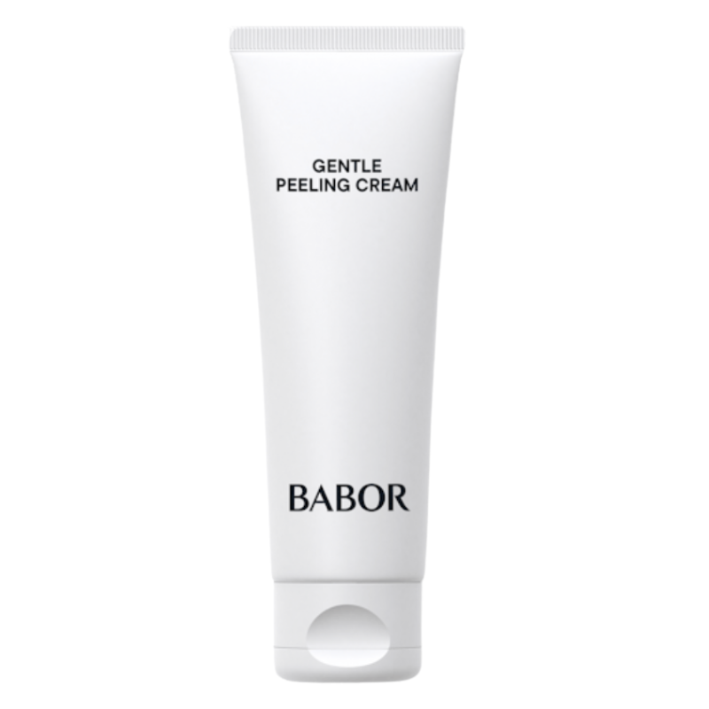 BABOR Gentle Peeling Cream in minimalistischer weißer Tube, hochwertiges Gesichtspeeling für sanfte Hauterneuerung und glattere, verfeinerte Hautstruktur.