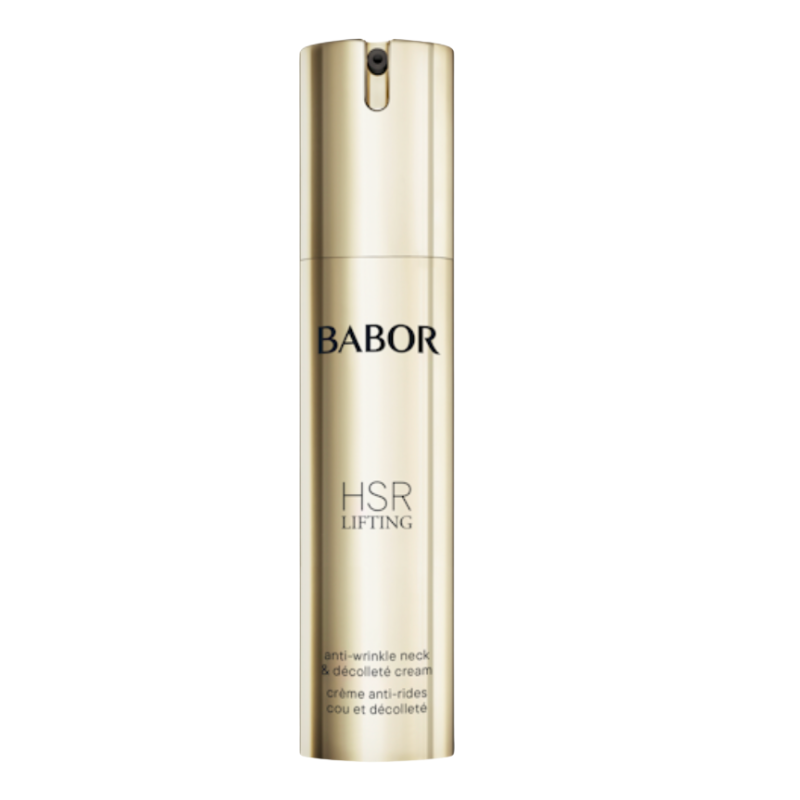 BABOR HSR Lifting Anti-Wrinkle Neck & Décolleté Cream in eleganter goldener Pumpspender-Flasche, straffende Anti-Aging Pflege für Hals und Dekolleté zur sichtbaren Reduktion von Falten und für ein glatteres Hautbild.