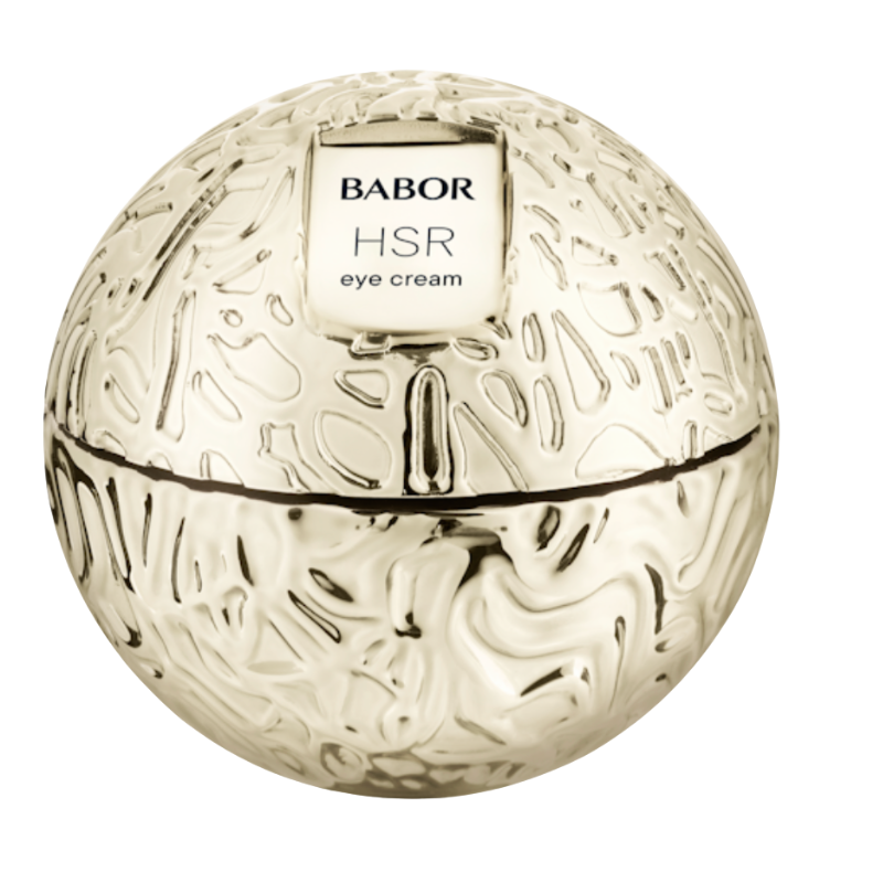 BABOR HSR Eye Cream in luxuriösem, kugelförmigem goldenen Tiegel mit strukturierter Oberfläche, hochwertige Anti-Aging Augencreme für eine glattere, straffere Augenpartie und sichtbar reduzierte Fältchen.