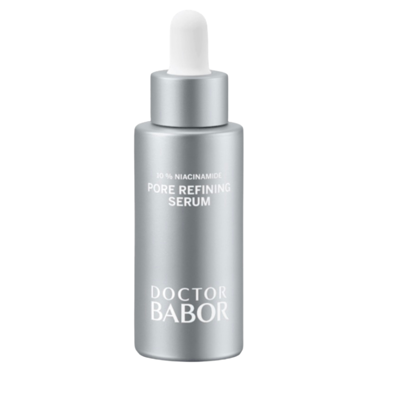 Doctor Babor Pore Refining Serum mit 10% Niacinamid in silberner Pipettenflasche für verfeinerte Poren und ein klares Hautbild