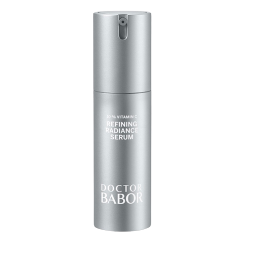 Doctor Babor Refining Radiance Serum mit Vitamin C in silberner Pumpflasche für strahlende Haut und ebenmäßigen Teint