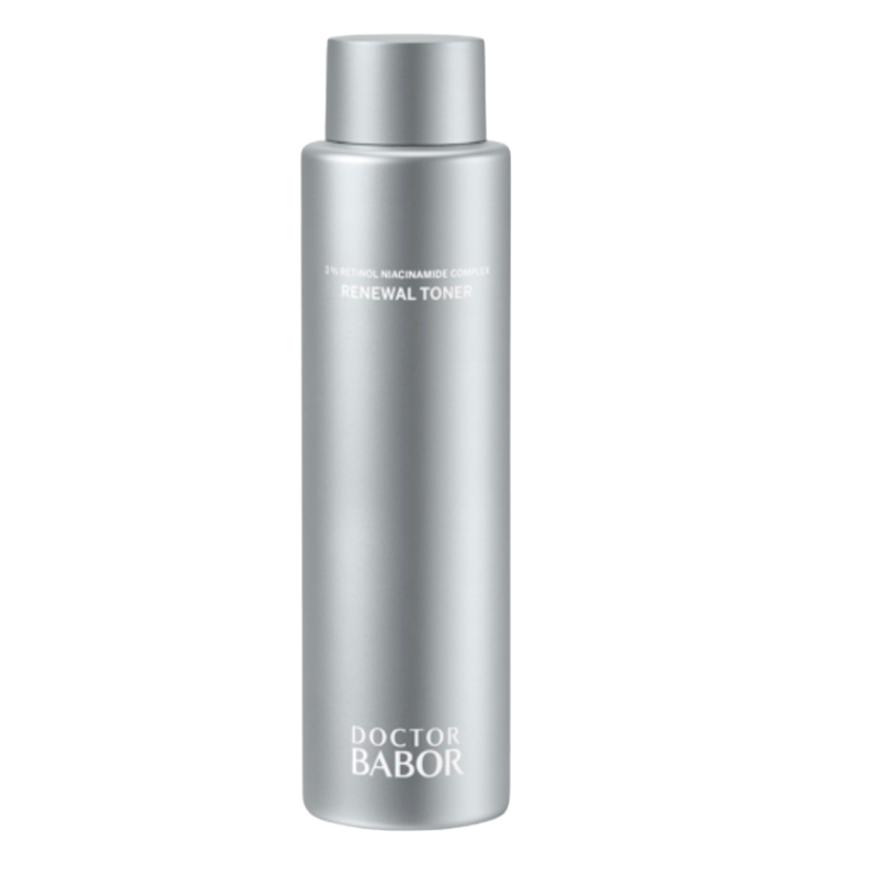 Doctor Babor Renewal Toner mit Retinol und Niacinamid in silberner Flasche für Hauterneuerung und ein verfeinertes Hautbild
