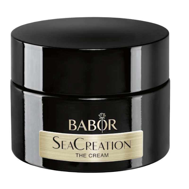 BABOR SeaCreation The Cream in luxuriösem schwarzen Tiegel mit goldenem Label, hochwertige Anti-Aging Gesichtscreme für intensive Regeneration, straffere Haut und ein sichtbar verjüngtes Hautbild.