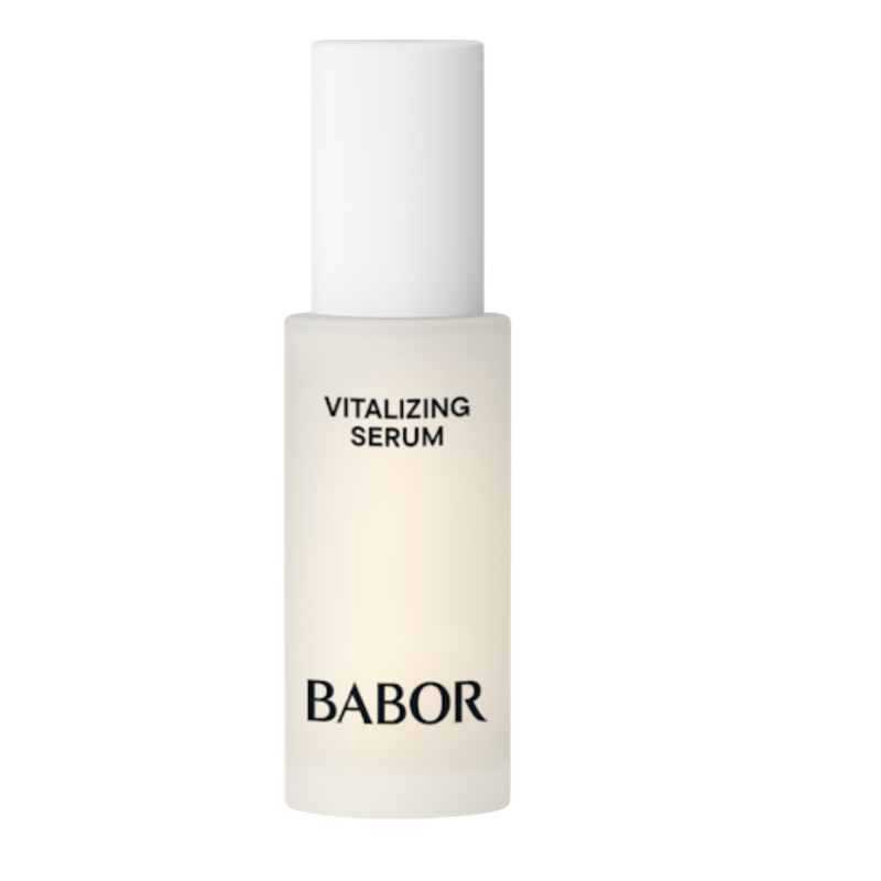 BABOR Vitalizing Serum in minimalistischer, heller Flasche, revitalisierendes Gesichtsserum für mehr Ausstrahlung, Energie und ein frisches, ebenmäßiges Hautbild.